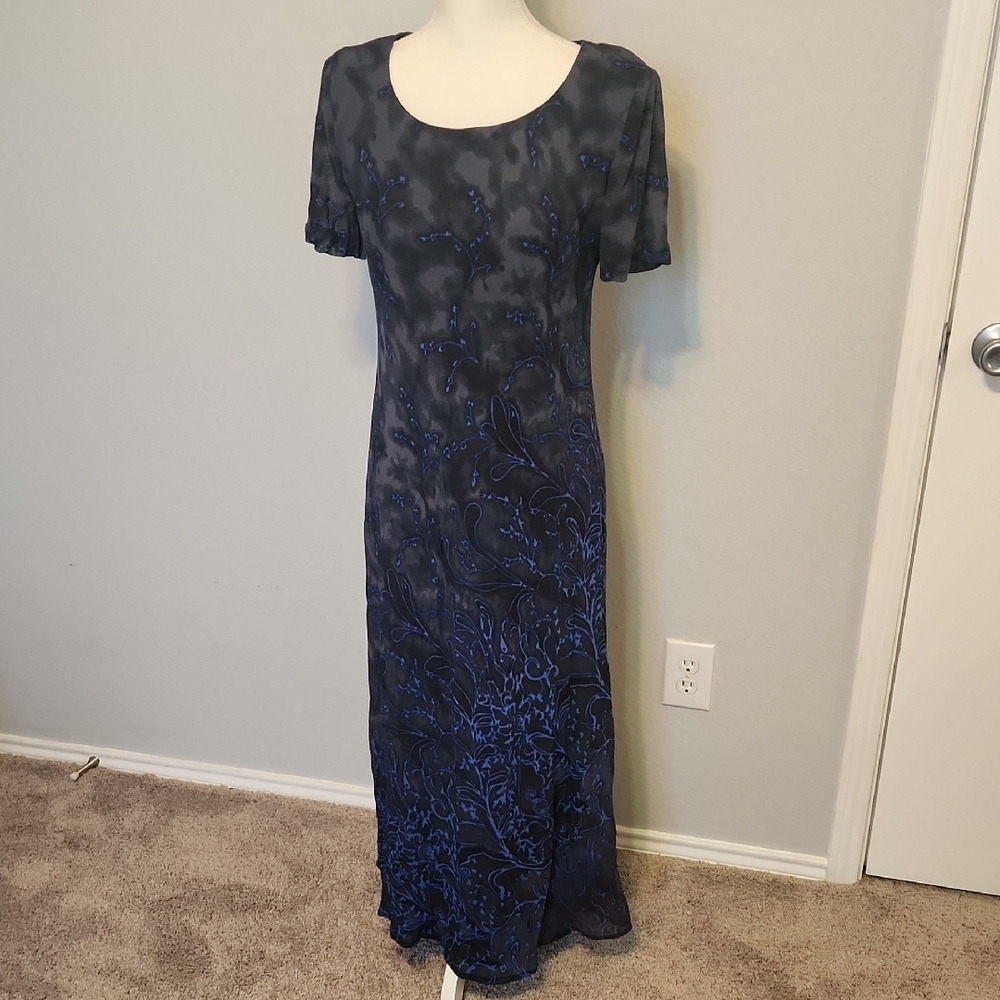 Carole Little Blue Sheath Maxi Dress with Scoop Neck